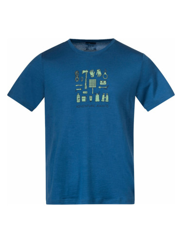 Bergans Graphic Wool Tee Men North Sea Blue/Jade Green/Navy Blue XL Тениска