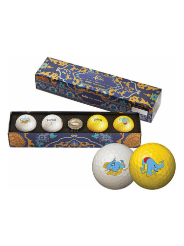 Volvik Solice Disney 4 Pack Golf Balls Aladdin Plus Ball Marker White/Gold