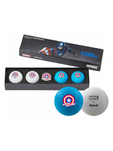 Volvik Vivid Marvel 2.0 4 Pack Golf Balls Captain America Plus Ball Marker White/Blue
