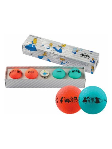 Volvik Vivid Disney 4 Pack Golf Balls Gift Set Alice in Wonderland Plus Ball Marker Red/Blue