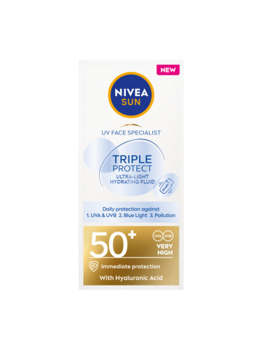 NIVEA Sun Triple Protect флуид за лице защита с/у UV светлина SPF 50+ Слънцезащитен продукт дамски 40ml