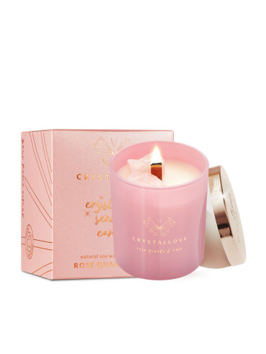 CRYSTALLOVE Rose Quartz Soy Candle & Rose Свещ дамски 220gr