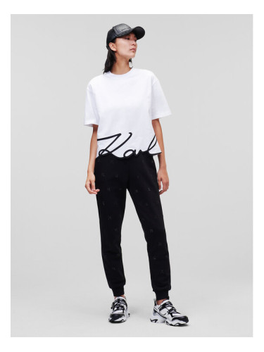 KARL LAGERFELD Тишърт Signature Hem 226W1703 Бял Relaxed Fit