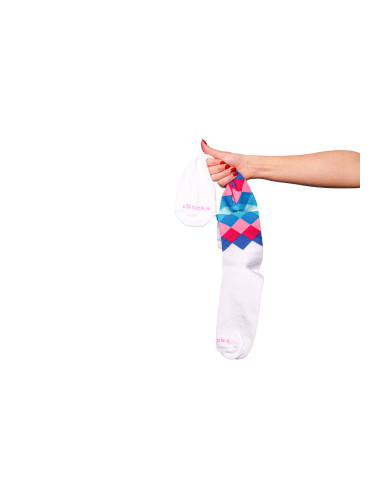 Свързани чорапи iSocks Rhombus, бяло и лилаво, ромбове