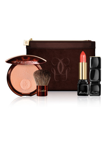 КОМПЛЕКТ GUERLAIN Terracotta Nude and 344 Sexy Coral Rouge Kiss Orange Coral  Пудра компактна дамски  