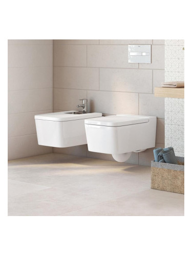 SQUARE - окачена порцеланова Rimless тоалетна с хоризонтално оттичане, БЯЛ