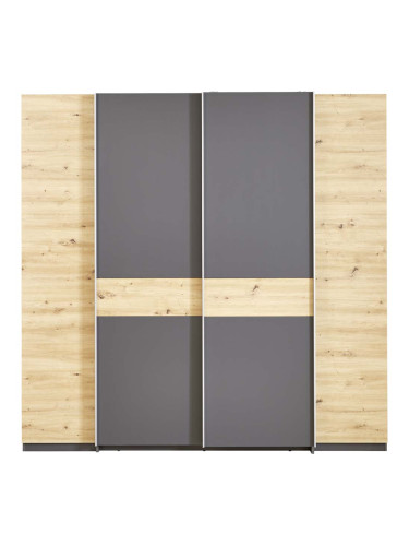 ЧЕТИРИКРИЛЕН ГАРДЕРОБ ФАБИО 215/60/210 СМ В ДЪБ АРТИСАН И ГРАФИТ