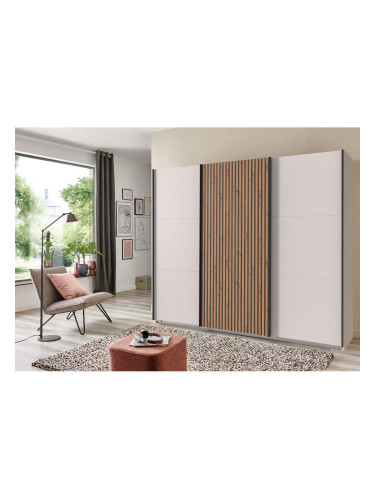 ТРИКРИЛЕН ГАРДЕРОБ АНДОРА С ПЛЪЗГАЩИ ВРАТИ 300/65/216 СМ