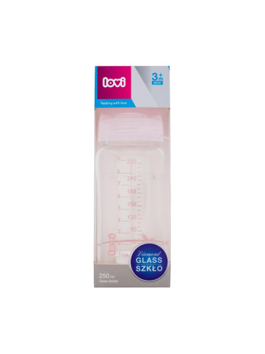 LOVI Baby Shower Glass Bottle Pink 3m+ Бебешко шише за деца 250 ml