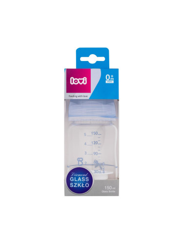 LOVI Baby Shower Glass Bottle Blue 0m+ Бебешко шише за деца 150 ml