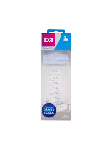 LOVI Baby Shower Glass Bottle Blue 3m+ Бебешко шише за деца 250 ml
