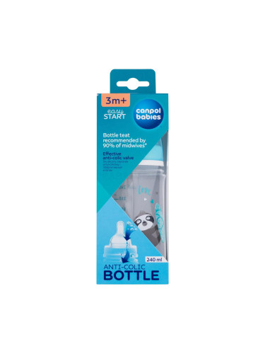 Canpol babies Exotic Animals Easy Start Anti-Colic Bottle Blue 3m+ Бебешко шише за деца 240 ml