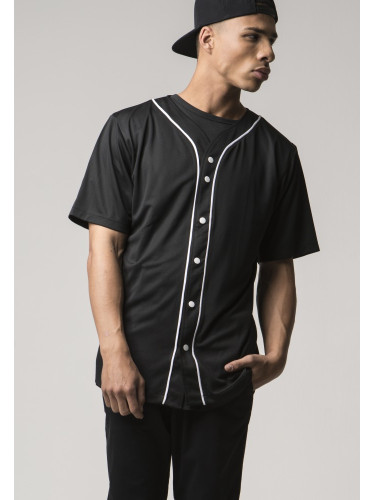 Мъжка бейзбол черна тениска с копчета като риза Urban Classics