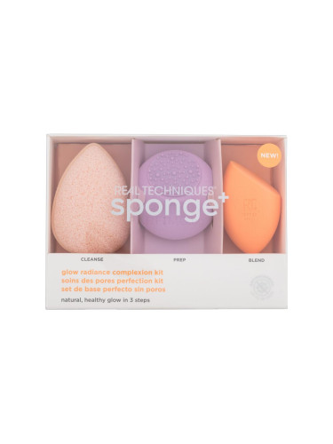 Real Techniques Glow Radiance Complexion Kit Подаръчен комплект почистваща гъба Miracle Cleanse Sponge 1 бр + гъба Miracle Skincare Sponge 1 бр + гъба за грим Miracle Complexion Sponge 1 бр