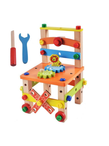 Дървен детски стол - конструктор с инструменти 49 части