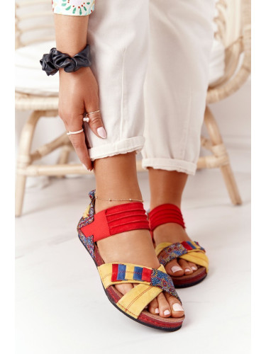 Leather Sandals With Ribbing Maciejka 03375 Red-Yellow