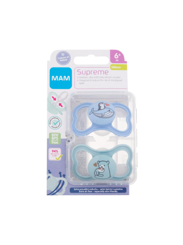 MAM Supreme Silicone Pacifier 6m+ Blue & Turquoise Биберон за деца 2 бр