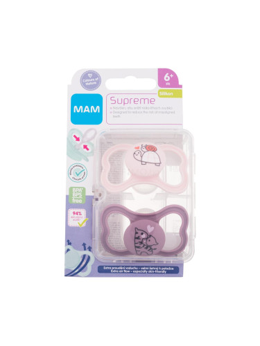 MAM Supreme Silicone Pacifier 6m+ Pink & Violet Биберон за деца 2 бр