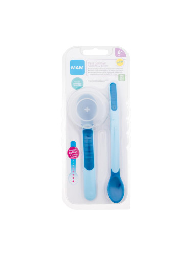 MAM Heat Sensitive Spoons & Cover 6m+ Blue Съдове за деца Комплект