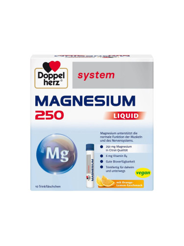 Doppelherz System Магнезий 250 mg за нормална функция на мускулите и нервната система х10 флакона