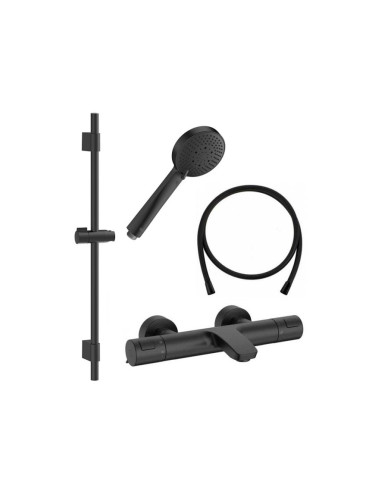 Комплект със стенен термостатичен смесител за вана-душ T-500, черен мат