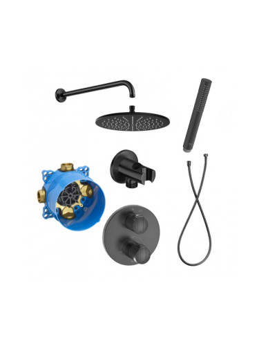 Промо комплект с вграден термостатичен смесител T-1000 с аксесоари, EVERLUX, Brushed Titanium Black