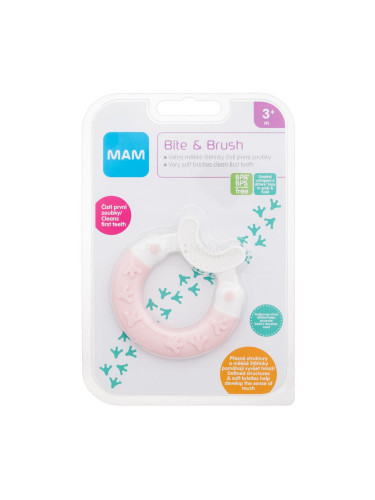 MAM Bite & Brush Teether 3m+ Pink Четка за зъби за деца 1 бр