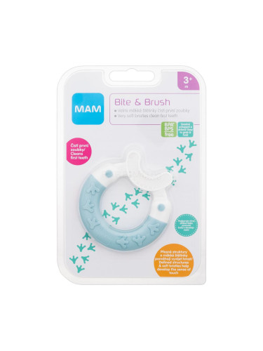 MAM Bite & Brush Teether 3m+ Turquoise Четка за зъби за деца 1 бр