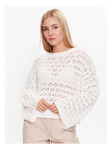 Gina Tricot Пуловер Knitted openwork sweater 19466 Бял Regular Fit