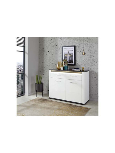 КОМОД АЛАСИО С LED ОСВЕТЛЕНИЕ 109/40.5/86.2 СМ В БЯЛ ГЛАНЦ И ТЪМНОСИВО