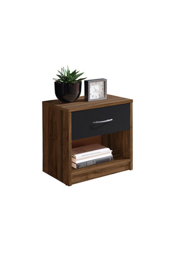 НОЩНО ШКАФЧЕ ПЕПЕ 39/28/41h В ТЕКСТУРА ОРЕХ И ЧЕРНО