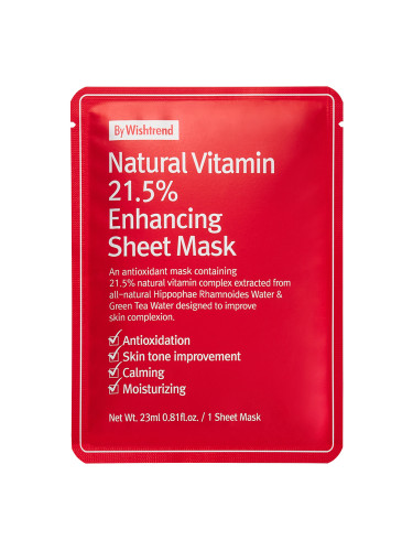BY WISHTREND Natural Vitamin C21.5% Enhancing Sheet Mask Маска за лице унисекс 23ml