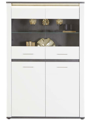 ВИТРИНА АЛАСИО С LED ОСВЕТЛЕНИЕ 109/37.5/163 СМ В БЯЛ ГЛАНЦ  И ТЪМНОСИВО