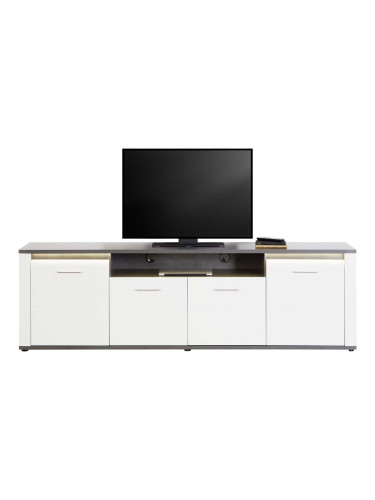 ТВ ШКАФ АЛАСИО С LED ОСВЕТЛЕНИЕ 203.6/40.5/62 СМ В БЯЛ ГЛАНЦ И ТЪМНОСИВО