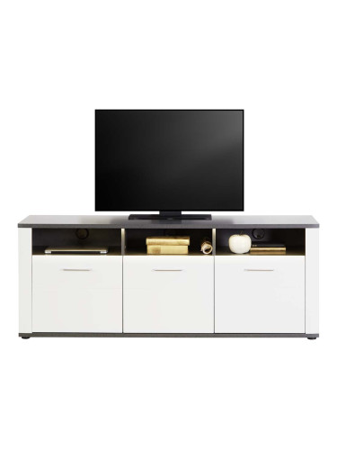ТВ ШКАФ АЛАСИО С LED ОСВЕТЛЕНИЕ 156.3/40.5/62 СМ В БЯЛ ГЛАНЦ И ТЪМНОСИВО