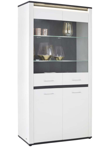 ВИТРИНА АЛАСИО С LED ОСВЕТЛЕНИЕ 109/37.5/200 СМ В БЯЛ ГЛАНЦ И ТЪМНОСИВО