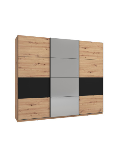 ТРИКРИЛЕН ГАРДЕРОБ САРДИНИЯ С ОГЛЕДАЛО 262.5/65.5/224h В ДЪБ АРТИСАН И ЧЕРНО