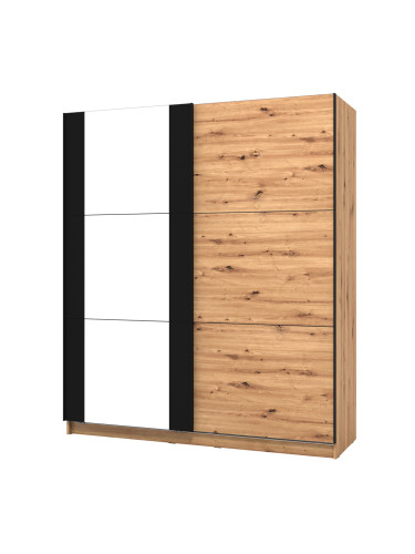 ДВУКРИЛ ГАРДЕРОБ С ОГЛЕДАЛО 179/62.5/210 СМ В ДЪБ АРТИСАН И ЧЕРНО