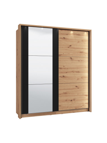 ДВУКРИЛЕН ГАРДЕРОБ САРДИНИЯ С ПЛЪЗГАЩИ ВРАТИ И ОГЛЕДАЛО 179/62.5/210 СМ ДЪБ АРТИСАН И ЧЕРНО