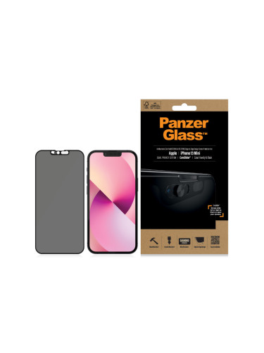 Стъклен протектор PanzerGlass за Apple Iphone 13 mini 5.4 CamSlider,Privacy, CaseFriendly, Antibacterial - Черен