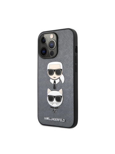 Гръб Karl Lagerfeld PU Saffiano Karl and Choupette Heads Case за iPhone 13 Pro - Сребрист
