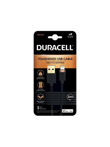Кабел Duracell USB7022A Lightning C89 USB-A, 2.0m - Черен