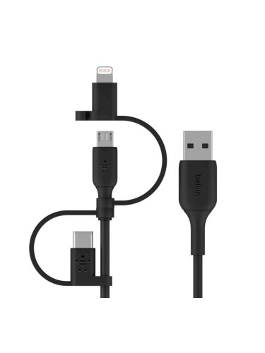 Универсален кабел Belkin 3-в-1 (Lightning/USB-C/Micro-USB), 1M, Черен