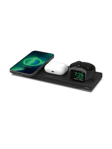 Поставка за безжично зареждане Belkin 3-в-1 с MagSafe, Черна