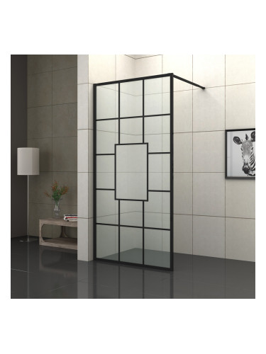 СТАЦИОНАРЕН СТЪКЛЕН ПАРАВАН ШАУЪР СКРИЙН 90/200 СМ С ТЕЛЕСКОПИЧНО РАМО И ЧЕРЕН ПРОФИЛ