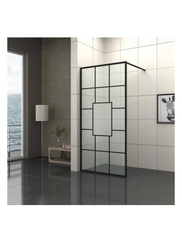 СТАЦИОНАРЕН СТЪКЛЕН ПАРАВАН ШАУЪР СКРИЙН 100/200 СМ С ТЕЛЕСКОПИЧНО РАМО И ЧЕРЕН ПРОФИЛ