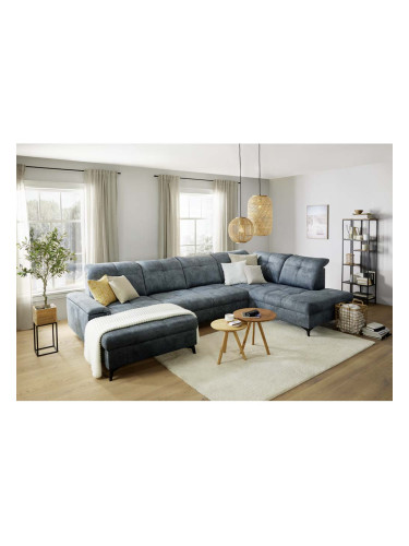 ТЪМНОСИНЯ П-ОБРАЗНА ХОЛНА ГАРНИТУРА СИЕРА 181/364/230/90-106 СМ С ФУНКЦИЯ СЪН 140/285 СМ