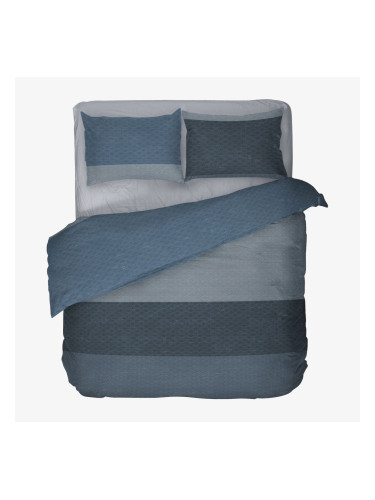 Памучно спално бельо РИО на райе в синьо, 4 части