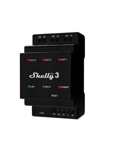 Wi-Fi Smart реле, 48А, 230VAC, Shelly PRO 3, триканално, DIN шина, 268094