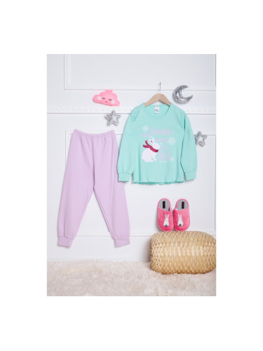 Детска пижама със зайче и лого Синьозелено